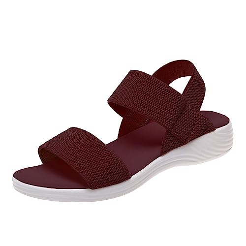 Damen-Sandalen, modisch, einfarbig, Netzstoff, atmungsaktiv, flache Öffnung, breite Sandalen für Damen, Größe 47, rot, 39 EU Damen-Sandalen, modisch, einfarbig, Netzstoff, atmungsaktiv, flache Öffnung, breite Sandalen für Damen, Größe 47, rot, 39 EU von Generisch