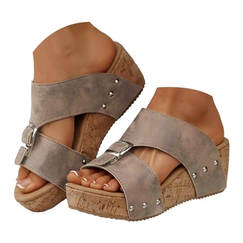 Damen-Sandalen mit Keilabsatz, offener Zehenbereich, Kork-Kunstleder, Slipper, flache Passform, Sommer-Hausschuhe, Khaki 1, 37 EU Damen-Sandalen mit Keilabsatz, offener Zehenbereich, Kork-Kunstleder, Slipper, flache Passform, Sommer-Hausschuhe, Khaki 1, 37 EU von Generisch