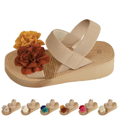 Damen-Sandalen mit niedrigem Keilabsatz, leicht, offen, runder Zehenbereich, Slipper, Blume, flache Schuhe, bequem, Outdoor, elastischer Knöchelriemen, Freizeitschuhe, Orange, 39.5 EU Damen-Sandalen mit niedrigem Keilabsatz, leicht, offen, runder Zehenbereich, Slipper, Blume, flache Schuhe, bequem, Outdoor, elastischer Knöchelriemen, Freizeitschuhe, Orange, 39.5 EU von Generisch