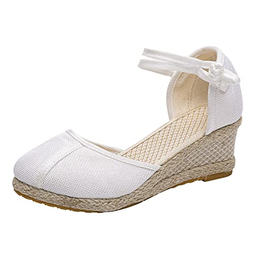 Damen Sandaletten, Sandalen Damen Espadrilles Plateau Espadrilles Wedge Für Damen Keilsandalen Cross Strap Plateau Sandalen Riemchensandalen Geschlossene Keilabsatz Sandal Sommerschuhe Slipper von Generisch