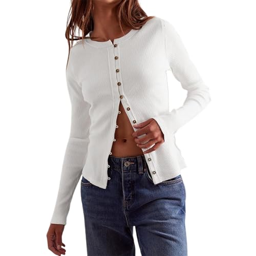 Damen Slim Fit Cardigan Rippstrick Button Down Shirt Gerippt Langarm Rundhals Tops Bluse Damen Slim Fit Cardigan Rippstrick Button Down Shirt Gerippt Langarm Rundhals Tops Bluse von Generisch