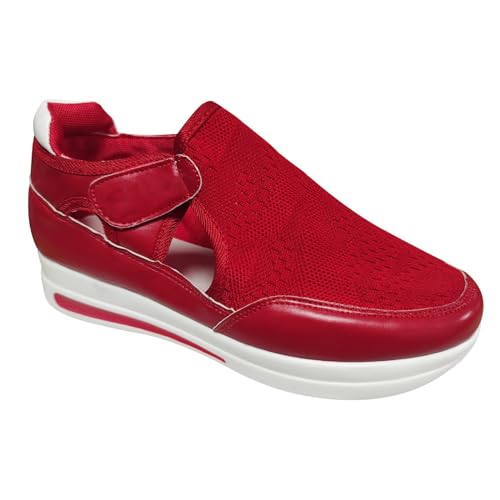 Damen Slip-On Walkingschuhe Mesh Atmungsaktiv Leicht Casual Sneaker für Arbeit Laufschuhe Sommer Sportschuhe Sneaker Wedges für Frauen, rot, 37.5 EU von Generisch