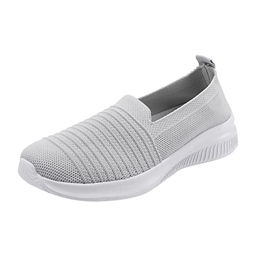 Damen Slip-On Walkingschuhe Mesh Atmungsaktiv Leicht Casual Sneakers Arbeit Gym Laufen Trainingsschuhe Sommer Sport Outdoor Schuhe Orthopädische Schuhe Walk Wide Fit Turnschuhe, grau, 38 EU von Generisch