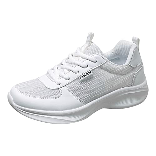 Damen-Sneaker, modisch, Sommer, neues Muster, Mesh, atmungsaktiv, bequem, flache Unterseite, rutschfest, Schnürschuhe, Sportschuhe, niedliche Schulschuhe, weiß, 6 UK 3X-Narrow von Generisch