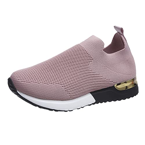 Damen-Sneaker mit Keilabsatz, flache Netzschuhe, gestrickt, flach, lässig, Sportschuhe, Slipper, leichte Wanderschuhe, atmungsaktive Lauf-Sneaker, Damen-Sneaker, lässige Sportschuhe, rose, 41 EU von Generisch