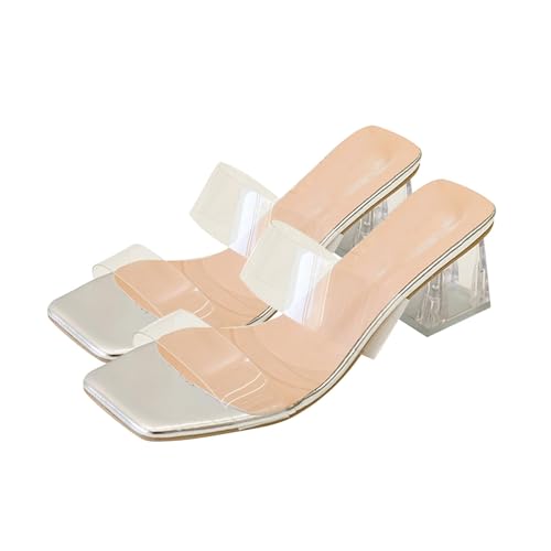 Damen Sommer Große Quadratische Kopf Mund Transparent Dicker Absatz Doppelt Gestreifte Hausschuhe Frauen Bademantel Und Hausschuhe Set, silber, 40 EU Damen Sommer Große Quadratische Kopf Mund Transparent Dicker Absatz Doppelt Gestreifte Hausschuhe Frauen Bademantel Und Hausschuhe Set, silber, 40 EU von Generisch