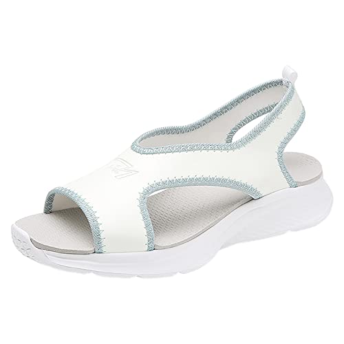 Damen-Sommer-Mesh-Strandschuhe, elastisches Band, Sport, lässig, offene Zehen, Keilabsätze, Verfärbung, weiche Unterseite, atmungsaktiv, Schuhe, Sandalen, Haus-Sandalen, blau, 38 EU von Generisch