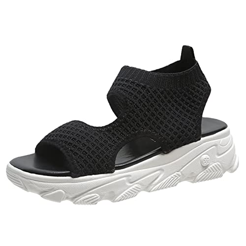 Damen-Sommer-Sandalen, fliegendes Netzgewebe, dicke Unterseite, ausgehöhlte Zehen, leicht, große Größe, Sport-Sandalen, Damen-Sandalen, 2 Riemen, Schwarz , 39.5 EU Damen-Sommer-Sandalen, fliegendes Netzgewebe, dicke Unterseite, ausgehöhlte Zehen, leicht, große Größe, Sport-Sandalen, Damen-Sandalen, 2 Riemen, Schwarz , 39.5 EU von Generisch