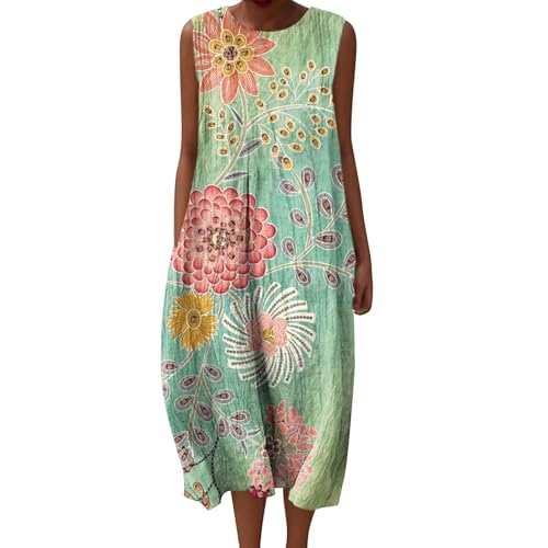 Damen-Sommerkleid, Vintage-Blumenmuster, Wickelkleid für Frauen – 2025 Mode, Rundhalsausschnitt, ärmellos, Midi-Kleid, dehnbar, Smock-Kleid, lässig, für Garten, Party, Hochzeit, Gast, Büro, B-grün, L Damen-Sommerkleid, Vintage-Blumenmuster, Wickelkleid für Frauen – 2025 Mode, Rundhalsausschnitt, ärmellos, Midi-Kleid, dehnbar, Smock-Kleid, lässig, für Garten, Party, Hochzeit, Gast, Büro, B-grün, L von Generisch