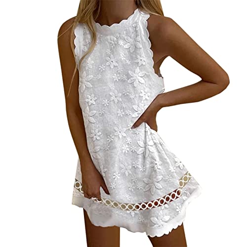 Damen-Spitzenkleid, lässig, Sommer, elegant, V-Ausschnitt, ärmellos, 3D-Blumenverzierung, Minikleid, gerüschtes Umstandskleid für Damen, weiß, XXL Damen-Spitzenkleid, lässig, Sommer, elegant, V-Ausschnitt, ärmellos, 3D-Blumenverzierung, Minikleid, gerüschtes Umstandskleid für Damen, weiß, XXL von Generisch