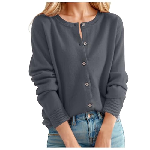 Damen Strickjacke Rundhalsausschnitt Kaschmir Cardigan Knopfleiste lässig Leichte Strickpullover Vintage Langarm Rundhalsstrickjacke Frauen Klassisch Jacke Elegante Pullover #A06 Dunkelgrau XL Damen Strickjacke Rundhalsausschnitt Kaschmir Cardigan Knopfleiste lässig Leichte Strickpullover Vintage Langarm Rundhalsstrickjacke Frauen Klassisch Jacke Elegante Pullover #A06 Dunkelgrau XL von Generisch