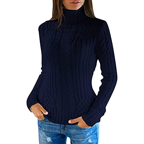 Damen Strickpullover Feinstrick Geschnittene Pullover Strickpulli Damen Pullover Winterpullover Sweatshirt Elegant Langarm Rollkragenpullover Creme Damen Herbst Sweater Rollkragen Oberteil Pulli von Generisch