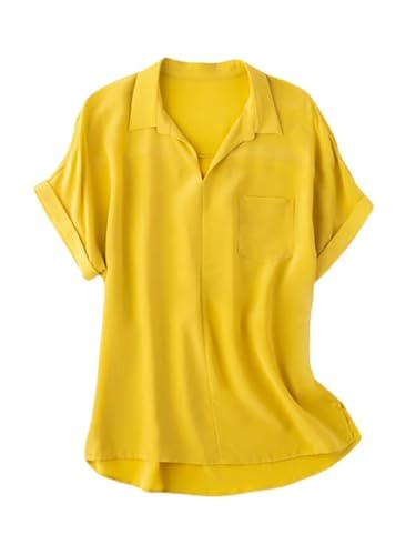 Damen-T-Shirt aus Seide, einfarbig, kurzärmelig, regulär, leicht, lässig, formelle Arbeitsbluse, gelb, X-Large Damen-T-Shirt aus Seide, einfarbig, kurzärmelig, regulär, leicht, lässig, formelle Arbeitsbluse, gelb, X-Large von Generisch