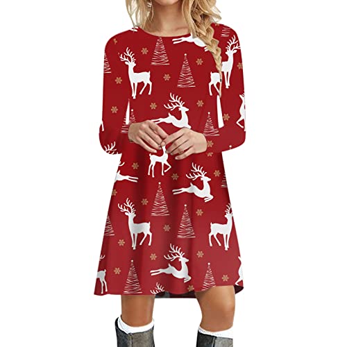 Damen Weihnachtskleid Langarm Pullover Kleid Winter Rundhals Minikleid Rentier Druck Weihnachten Kleider Elegant Weihnachtsfeier Blusenkleid Oberteile Damen Weihnachtskleid Langarm Pullover Kleid Winter Rundhals Minikleid Rentier Druck Weihnachten Kleider Elegant Weihnachtsfeier Blusenkleid Oberteile von Generisch