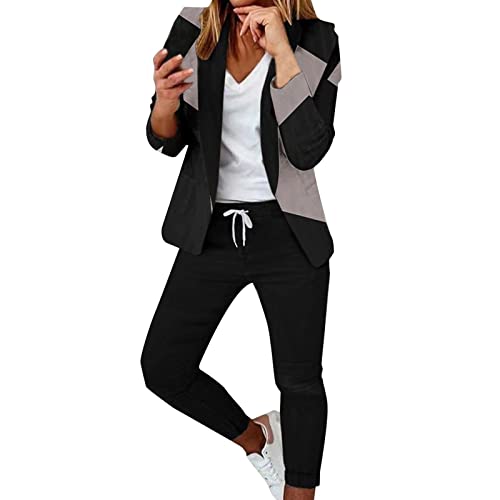 Elegante Kleidung Damen Outfit Elegant - Damen Elegant Business Anzug Set Hosenanzug Damen Elegant Business Anzug Set Hosenanzug Blazer Hose 2-Teilig Anzug Karo Kariert Zweiteiler Slimfit Streetwear von Generisch