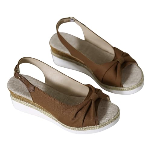 Espadrille-Sandalen für Damen, Keilabsatz, Schleife, Slingback, Knöchelriemen, breite Passform, Schuhe mit Fußgewölbeunterstützung, Peep-Toe, Plateau-Sandalen, mittelhoher Keilabsatz, braun, 39 EU Espadrille-Sandalen für Damen, Keilabsatz, Schleife, Slingback, Knöchelriemen, breite Passform, Schuhe mit Fußgewölbeunterstützung, Peep-Toe, Plateau-Sandalen, mittelhoher Keilabsatz, braun, 39 EU von Generisch