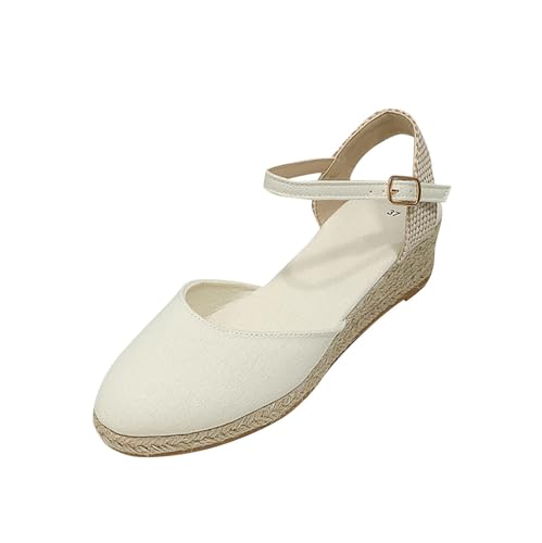 Espadrilles-Sandalen für Damen, Keilsandalen, Sommerschnalle, mittelhoher Absatz, Plateau, geschlossene Zehenschuhe für den Urlaub, weiß, 39.5 EU Espadrilles-Sandalen für Damen, Keilsandalen, Sommerschnalle, mittelhoher Absatz, Plateau, geschlossene Zehenschuhe für den Urlaub, weiß, 39.5 EU von Generisch