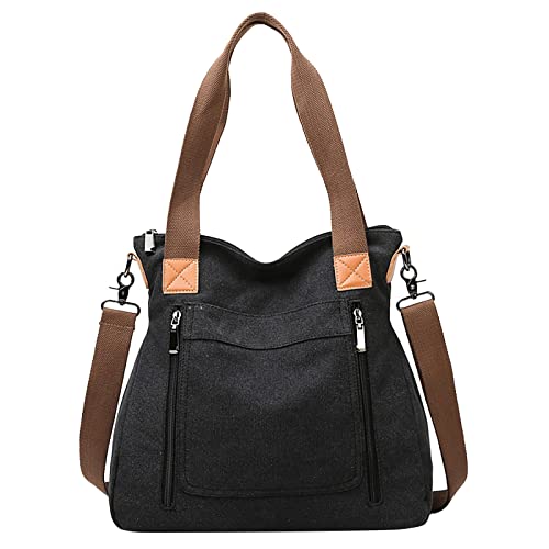 Exchange Damen Taschen Koreanische lässige Mode für Damen, eine Schulter, Umhängetasche, große Kapazität, Stofftasche Laptop Taschen 17 (Black, One Size) von Generisch