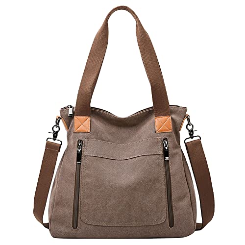 Exchange Damen Taschen Koreanische lässige Mode für Damen, eine Schulter, Umhängetasche, große Kapazität, Stofftasche Laptop Taschen 17 (Coffee, One Size) von Generisch