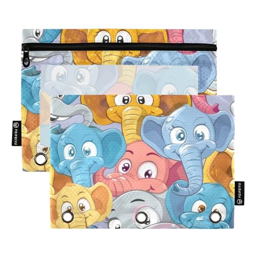 Federmäppchen für 3-Ringbuch, Cartoon-Elefanten, Federmäppchen, Kosmetiktasche mit Reißverschluss, transparentes Fenster, für Büro, Reisen, Kosmetik, 2 Stück, Cartoon-Elefanten, one sizex2, Federmäppchen für 3-Ringbuch, Cartoon-Elefanten, Federmäppchen, Kosmetiktasche mit Reißverschluss, transparentes Fenster, für Büro, Reisen, Kosmetik, 2 Stück, Cartoon-Elefanten, one sizex2, von Generisch