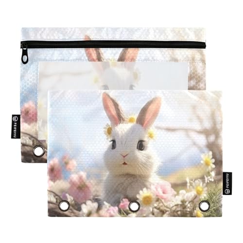 Federmäppchen für 3-Ringbuch, Kaninchen-Blumen, Federmäppchen, Kosmetiktasche mit Reißverschluss, transparentes Fenster, für Büro, Reisen, Kosmetik, 2 Stück, Hasenblumen, one sizex2, Aktentasche Federmäppchen für 3-Ringbuch, Kaninchen-Blumen, Federmäppchen, Kosmetiktasche mit Reißverschluss, transparentes Fenster, für Büro, Reisen, Kosmetik, 2 Stück, Hasenblumen, one sizex2, Aktentasche von Generisch