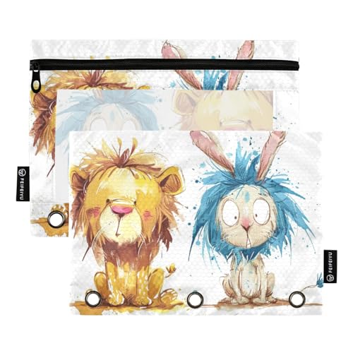 Federmäppchen für 3-Ringbuch, Löwen-Hase, Federmäppchen, Kosmetiktasche mit Reißverschluss, transparentes Fenster, für Büro, Reisen, Kosmetik, 2 Stück, Löwen-Kaninchen, one sizex2, Aktentasche Federmäppchen für 3-Ringbuch, Löwen-Hase, Federmäppchen, Kosmetiktasche mit Reißverschluss, transparentes Fenster, für Büro, Reisen, Kosmetik, 2 Stück, Löwen-Kaninchen, one sizex2, Aktentasche von Generisch