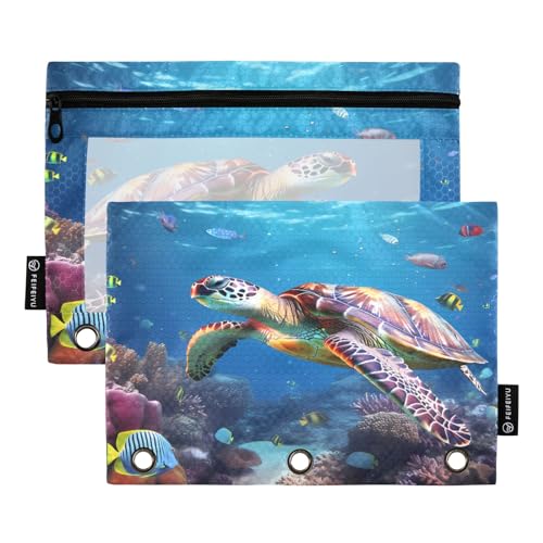 Federmäppchen für 3-Ringbuch, Meerestiere, Schildkröte, Federmäppchen, Kosmetiktasche mit Reißverschluss, transparentes Fenster, für Büro, Reisen, Kosmetik, 2 Stück, Meerestiere Schildkröte, one Federmäppchen für 3-Ringbuch, Meerestiere, Schildkröte, Federmäppchen, Kosmetiktasche mit Reißverschluss, transparentes Fenster, für Büro, Reisen, Kosmetik, 2 Stück, Meerestiere Schildkröte, one von Generisch