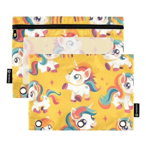 Federmäppchen für 3-Ringbuch, Regenbogen-Einhorn-Pferde, Gelb, Federmäppchen, Kosmetiktasche mit Reißverschluss, transparentes Fenster, für Büro, Reisen, Kosmetik, 2 Stück, Regenbogen Einhorn Pferde Federmäppchen für 3-Ringbuch, Regenbogen-Einhorn-Pferde, Gelb, Federmäppchen, Kosmetiktasche mit Reißverschluss, transparentes Fenster, für Büro, Reisen, Kosmetik, 2 Stück, Regenbogen Einhorn Pferde von Generisch
