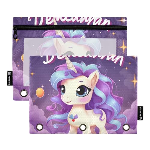Federmäppchen für 3-Ringbuch, Sterne, violettes Einhorn-Federmäppchen, Kosmetiktasche mit Reißverschluss, transparentes Fenster, für Büro, Reisen, Kosmetik, 2 Stück, Sterne, violettes Einhorn, one Federmäppchen für 3-Ringbuch, Sterne, violettes Einhorn-Federmäppchen, Kosmetiktasche mit Reißverschluss, transparentes Fenster, für Büro, Reisen, Kosmetik, 2 Stück, Sterne, violettes Einhorn, one von Generisch