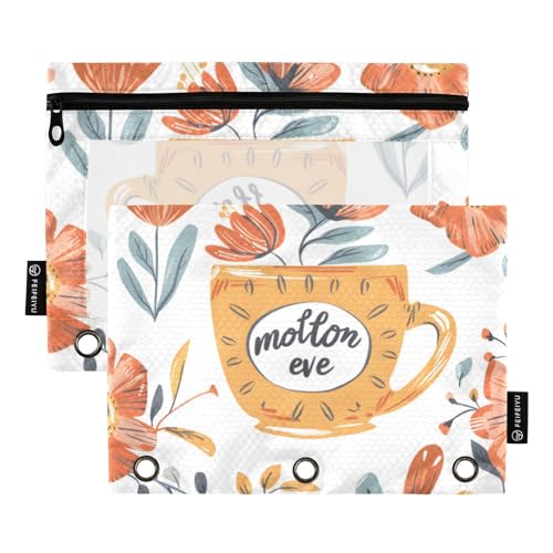 Federmäppchen für 3-Ringbuch, Tasse mit Blumen, Federmäppchen, Kosmetiktasche mit Reißverschluss, transparentes Fenster, für Büro, Reisen, Kosmetik, 2 Stück, Becher mit Blumen, one sizex2, Aktentasche Federmäppchen für 3-Ringbuch, Tasse mit Blumen, Federmäppchen, Kosmetiktasche mit Reißverschluss, transparentes Fenster, für Büro, Reisen, Kosmetik, 2 Stück, Becher mit Blumen, one sizex2, Aktentasche von Generisch
