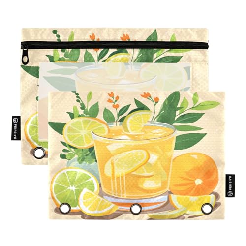 Federmäppchen für 3-Ringbuch, Zitronen-Getränke, Federmäppchen, Kosmetiktasche mit Reißverschluss, transparentes Fenster, für Büro, Reisen, Kosmetik, 2 Stück, Zitronengetränk, one sizex2, Aktentasche Federmäppchen für 3-Ringbuch, Zitronen-Getränke, Federmäppchen, Kosmetiktasche mit Reißverschluss, transparentes Fenster, für Büro, Reisen, Kosmetik, 2 Stück, Zitronengetränk, one sizex2, Aktentasche von Generisch