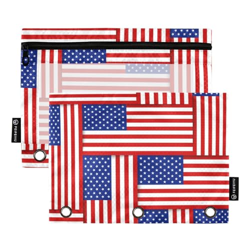Federmäppchen für 3-Ringbuch, amerikanische Flagge, Uas Independence Day, Federmäppchen, Kosmetiktasche mit Reißverschluss, transparentes Fenster für Büro, Reisen, Kosmetik, 2 Stück, Amerikanische Federmäppchen für 3-Ringbuch, amerikanische Flagge, Uas Independence Day, Federmäppchen, Kosmetiktasche mit Reißverschluss, transparentes Fenster für Büro, Reisen, Kosmetik, 2 Stück, Amerikanische von Generisch
