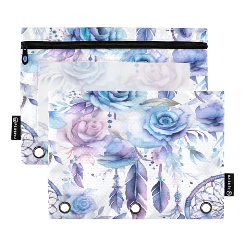 Federmäppchen für 3-Ringbuch, lila Rose, Traumfänger, Federmäppchen, Kosmetiktasche mit Reißverschluss, transparentes Fenster, für Büro, Reisen, Kosmetik, 2 Stück, Traumfänger mit lila Rosen, one Federmäppchen für 3-Ringbuch, lila Rose, Traumfänger, Federmäppchen, Kosmetiktasche mit Reißverschluss, transparentes Fenster, für Büro, Reisen, Kosmetik, 2 Stück, Traumfänger mit lila Rosen, one von Generisch