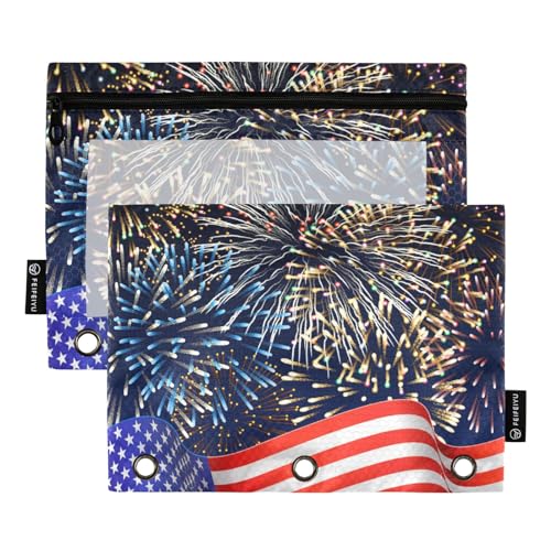 Federmäppchen für 3-Ringbuch, patriotischer Hintergrund mit Feuerwerk, Federmäppchen, Kosmetiktasche mit Reißverschluss, transparentes Fenster für Büro, Reisen, Kosmetik, 2 Stück, Patriotischer Federmäppchen für 3-Ringbuch, patriotischer Hintergrund mit Feuerwerk, Federmäppchen, Kosmetiktasche mit Reißverschluss, transparentes Fenster für Büro, Reisen, Kosmetik, 2 Stück, Patriotischer von Generisch