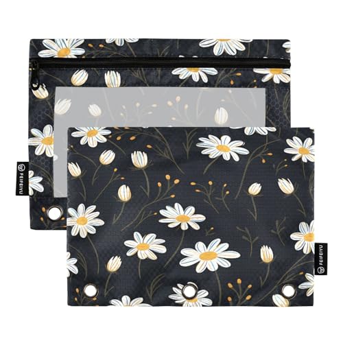 Federmäppchen für 3-Ringbuch, weißes Gänseblümchen, schwarzes Federmäppchen, Kosmetiktasche mit Reißverschluss, transparentes Fenster, für Büro, Reisen, Kosmetik, 2 Stück, Weiße Gänseblümchen, Federmäppchen für 3-Ringbuch, weißes Gänseblümchen, schwarzes Federmäppchen, Kosmetiktasche mit Reißverschluss, transparentes Fenster, für Büro, Reisen, Kosmetik, 2 Stück, Weiße Gänseblümchen, von Generisch