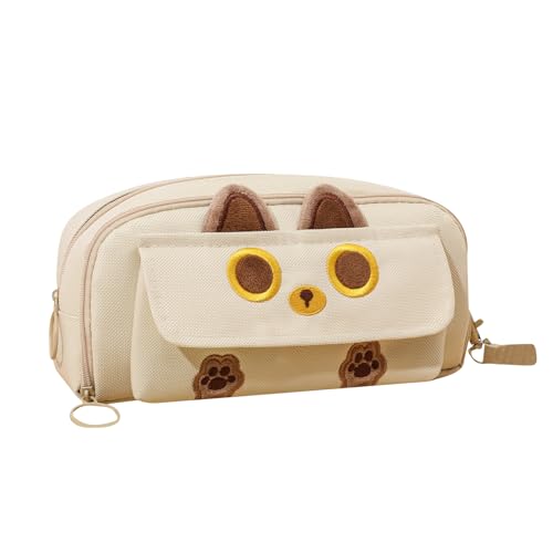 Federmäppchen mit Katzenmotiv, tragbar, Cartoon-Katzen-Federmäppchen, Federmäppchen mit Reißverschluss, Schreibtisch-Organizer, ästhetisches Federmäppchen, Schreibwaren-Box für Haftnotizen, beige, Federmäppchen mit Katzenmotiv, tragbar, Cartoon-Katzen-Federmäppchen, Federmäppchen mit Reißverschluss, Schreibtisch-Organizer, ästhetisches Federmäppchen, Schreibwaren-Box für Haftnotizen, beige, von Generisch