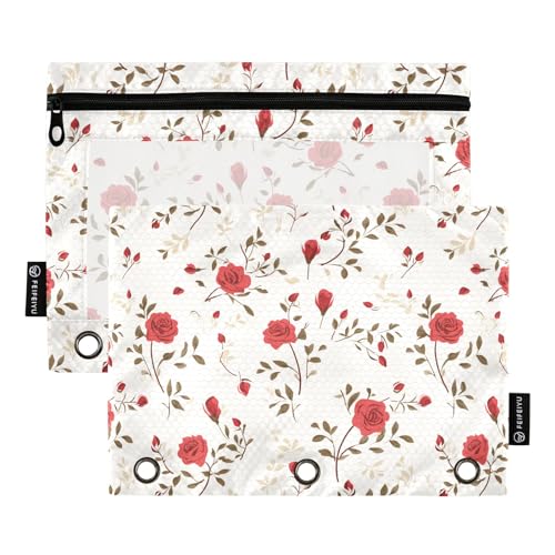 Federmäppchen mit Retro-Rosenmuster, für 3-Ringbuch, Reißverschluss-Bleistifttasche mit transparentem Fenster, für Büro, 2 Stück, Mehrfarbig, one sizex2, Federmäppchen Federmäppchen mit Retro-Rosenmuster, für 3-Ringbuch, Reißverschluss-Bleistifttasche mit transparentem Fenster, für Büro, 2 Stück, Mehrfarbig, one sizex2, Federmäppchen von Generisch