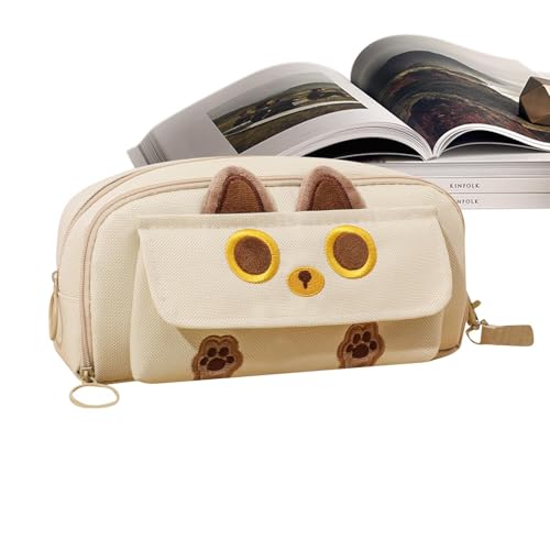 Federmäppchen mit Tiermotiv, niedliches besticktes Katzen-Federmäppchen für Mädchen, mit Reißverschluss, Schreibtisch-Organizer, ästhetisches Federmäppchen, Schreibwaren-Box für Haftnotizen, beige, Federmäppchen mit Tiermotiv, niedliches besticktes Katzen-Federmäppchen für Mädchen, mit Reißverschluss, Schreibtisch-Organizer, ästhetisches Federmäppchen, Schreibwaren-Box für Haftnotizen, beige, von Generisch