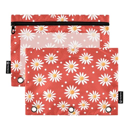 Federmäppchen mit rotem Gänseblümchen-Blumenmuster für 3-Ringbuch, Reißverschluss-Bleistifttasche mit transparentem Fenster für Büro, 2 Stück, Mehrfarbig, one sizex2, Federmäppchen Federmäppchen mit rotem Gänseblümchen-Blumenmuster für 3-Ringbuch, Reißverschluss-Bleistifttasche mit transparentem Fenster für Büro, 2 Stück, Mehrfarbig, one sizex2, Federmäppchen von Generisch
