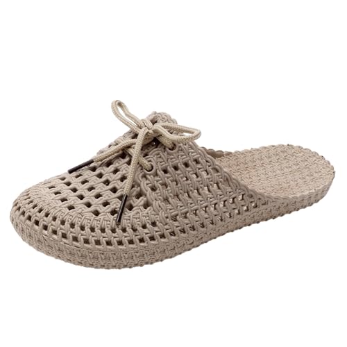 Flache Damen-Hausschuhe für den Sommer, modisch, leger, ausgehöhlter Schlupfschuh, blanko, khaki, 37.5 EU von Generisch