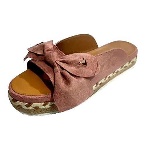 Flache Damen-Sandalen, gewebt, atmungsaktiv, Sommer, Zehenschuhe, Schleife, offen, Strand, Slipper, Damen-Sandalen, Sommersandalen mit Absätzen für Frauen unter 25, rose, 38 EU von Generisch