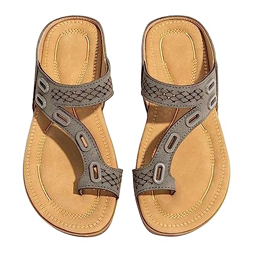 Flache Damen-Sandalen – modische Slip-On-Sandalen mit geflochtenem Tanga, Riemen, Frühling, Sommer, Zehenschlaufe, Knöchelriemen, flache Slip-Sandalen, Knoten, Damen-Flip-Flop-Sandalen, khaki, 41 EU von Generisch