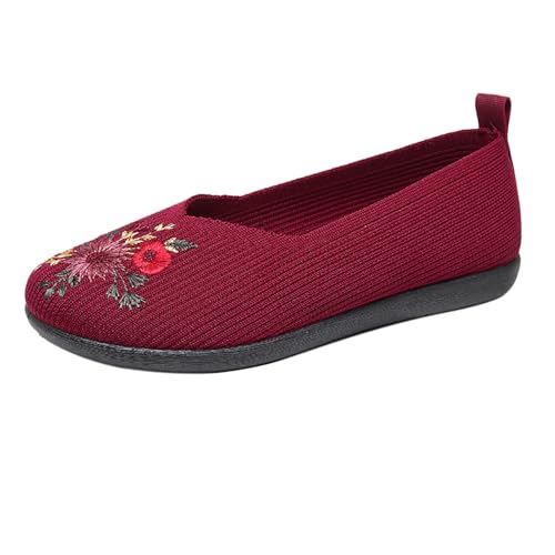 Flache Damenschuhe mit Blumenstickerei, gestrickt, lässig, atmungsaktiv, Netzstoff, Slipper, Loafers, bequeme Kleider, Ballerinas, weiche Sohle, Wanderschuhe, rot, 38.5 EU Flache Damenschuhe mit Blumenstickerei, gestrickt, lässig, atmungsaktiv, Netzstoff, Slipper, Loafers, bequeme Kleider, Ballerinas, weiche Sohle, Wanderschuhe, rot, 38.5 EU von Generisch