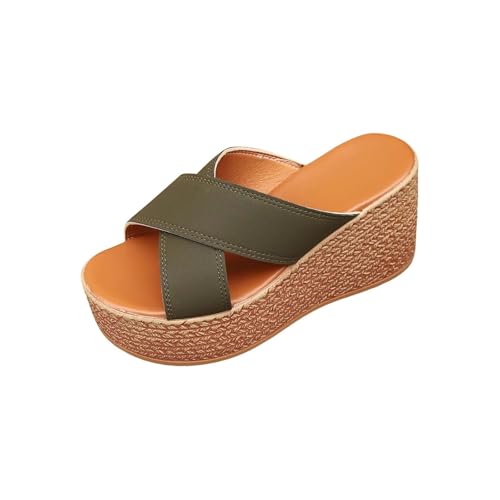Flache Plateau-Sandalen für Damen, Kunstleder, Espadrilles-Sandalen, überkreuzte Sandalen, rutschfest, offene Zehenpartie, Slipper, breite Passform, leichte Sommerschuhe, Strandschuh-Sandalen für Flache Plateau-Sandalen für Damen, Kunstleder, Espadrilles-Sandalen, überkreuzte Sandalen, rutschfest, offene Zehenpartie, Slipper, breite Passform, leichte Sommerschuhe, Strandschuh-Sandalen für von Generisch