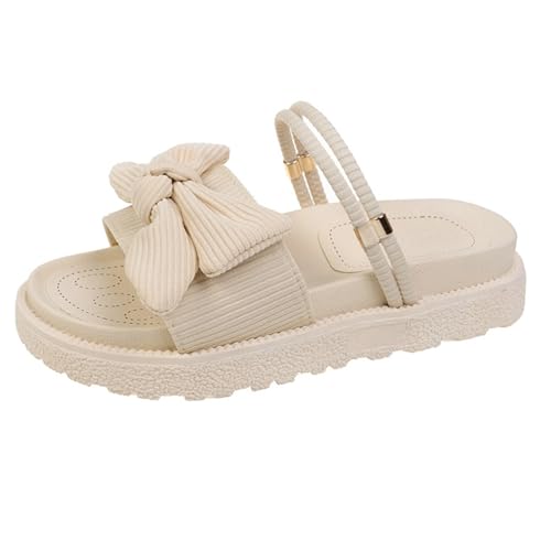 Flache Plateau-Sandalen für Damen, Schleife, orthopädische Sandalen mit Fußgewölbeunterstützung, offener Zehenbereich, rutschfest, mit dickem Kissen, solide Schuhe, leichte Sommer-Strandschuhe, beige Flache Plateau-Sandalen für Damen, Schleife, orthopädische Sandalen mit Fußgewölbeunterstützung, offener Zehenbereich, rutschfest, mit dickem Kissen, solide Schuhe, leichte Sommer-Strandschuhe, beige von Generisch