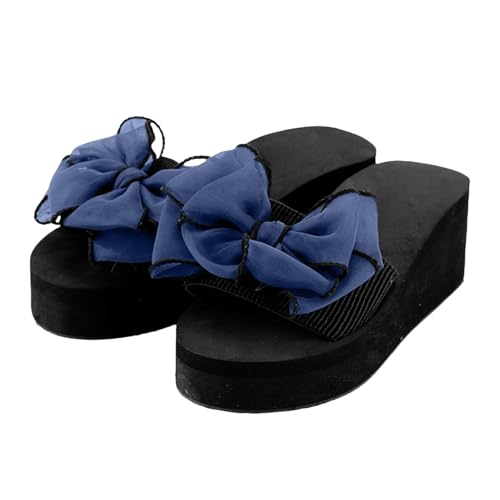 Flache Plateau-Sandalen für Damen, Sommer-Sandalen mit Keilabsatz, Fischmund, offener Zehenbereich, Schleife, Knoten, Slipper, rutschfeste Hausschuhe mit dickem Kissen, leichte Flache Plateau-Sandalen für Damen, Sommer-Sandalen mit Keilabsatz, Fischmund, offener Zehenbereich, Schleife, Knoten, Slipper, rutschfeste Hausschuhe mit dickem Kissen, leichte von Generisch