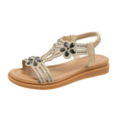 Flache Sandalen für Damen, weiche Sohlen, Strass-Sandalen, offene Zehen, orthopädische Sandalen, rutschfest, leicht, Strandschuhe, Kissen, Wandersandalen, Sommer, bequeme Hausschuhe mit Flache Sandalen für Damen, weiche Sohlen, Strass-Sandalen, offene Zehen, orthopädische Sandalen, rutschfest, leicht, Strandschuhe, Kissen, Wandersandalen, Sommer, bequeme Hausschuhe mit von Generisch