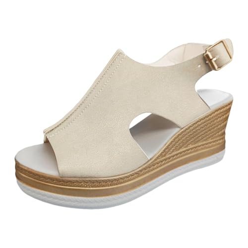 Flache Slingback-Schuhe für Damen, breite Plateau-Sandalen, Keilsandalen, offene Zehenschnalle, Knöchelriemen, dicke Sandalen, gold, 39 EU Flache Slingback-Schuhe für Damen, breite Plateau-Sandalen, Keilsandalen, offene Zehenschnalle, Knöchelriemen, dicke Sandalen, gold, 39 EU von Generisch