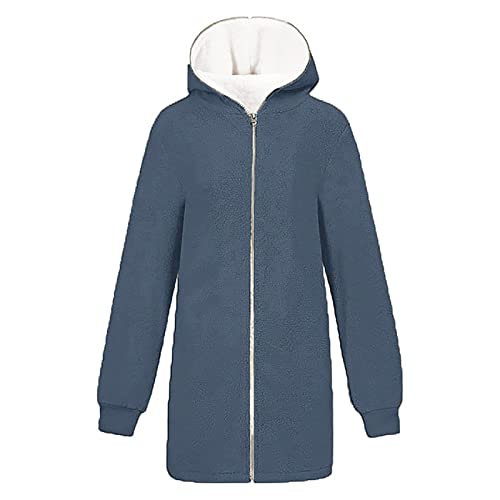 Fleece-Mantel FüR Damen Langarm Solid Fuzzy Fleece Frontoffene Kapuzen-Strickjacken Jacke MäNtel Outwear (XL,Blau) von Generisch