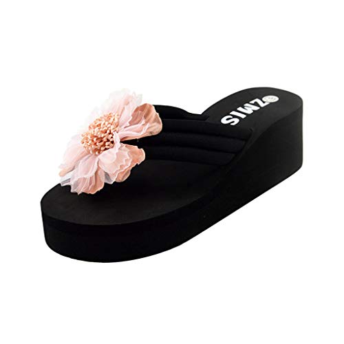 Flip Flop Damen Sommer - Sandalen Damen Sommer Elegant Mit Blumen Zehentrenner Dicke Sohle Bench Slides Mit Keilabsatz Flipflop Boho Rutschfest Strandsandalen Lässige Sandalen Weiche Sohle Sandalen von Generisch